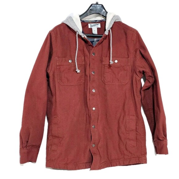 Duluth Trading Jacket Jack Fire Hose Flannel Lined Limber Red Canvas Snap Sz M - Picture 2 of 11